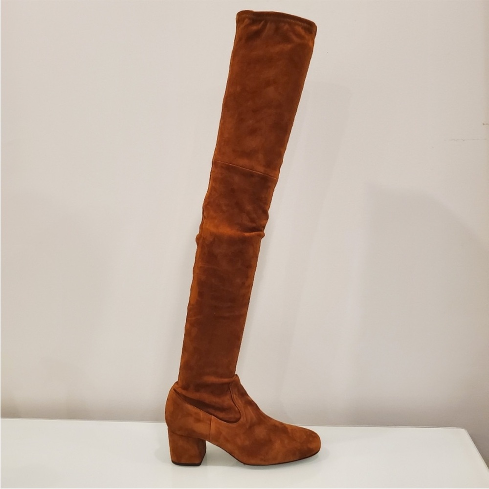 Maje Brown Suede Over the Knee Boots with Rounded Toe